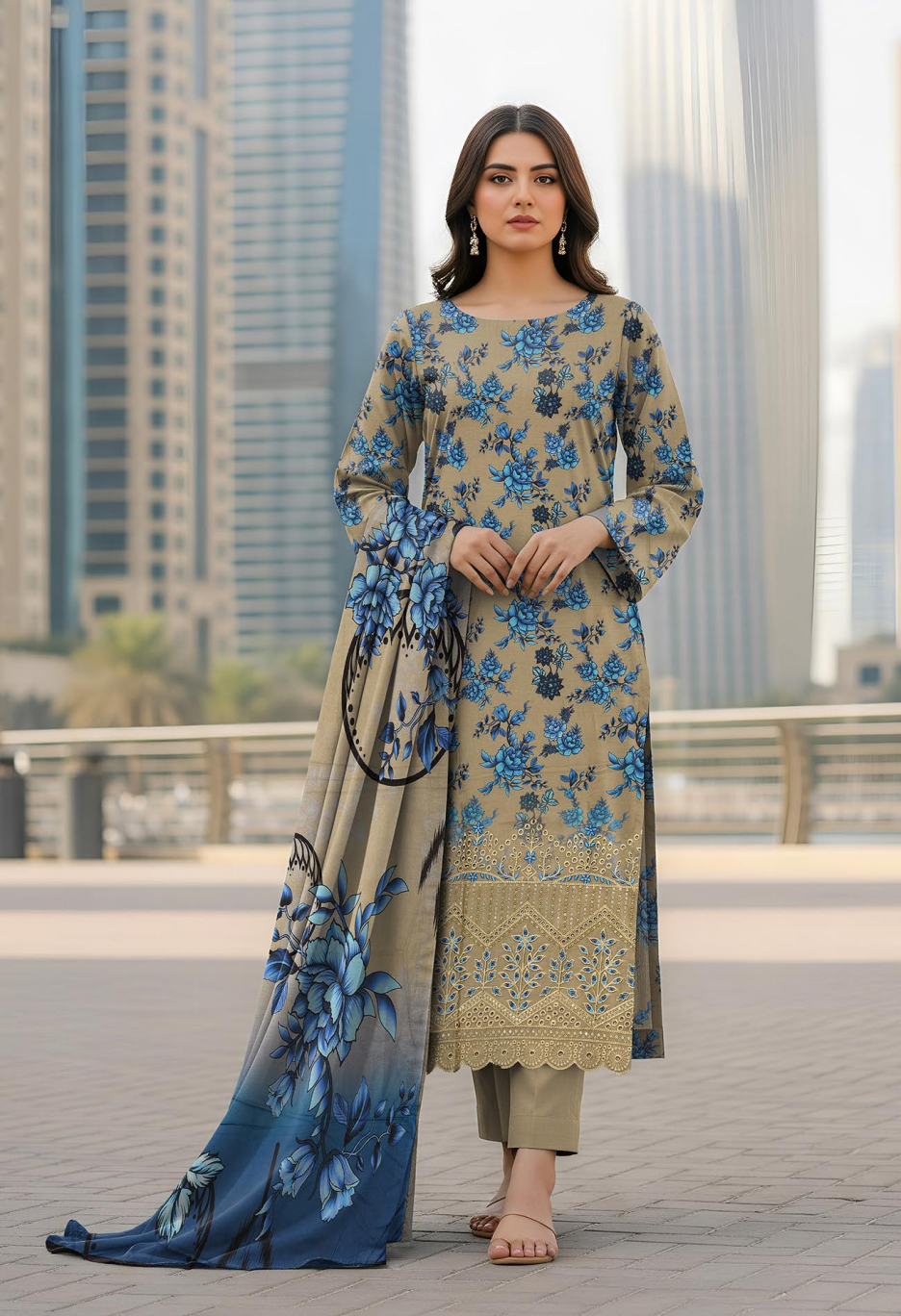 Zahra – Printed Lawn with Embroidered Daman | D-08