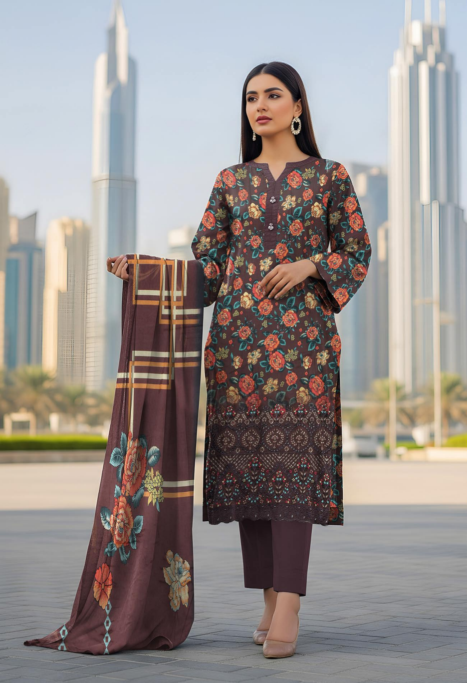 Zahra – Printed Lawn with Embroidered Daman | D-05