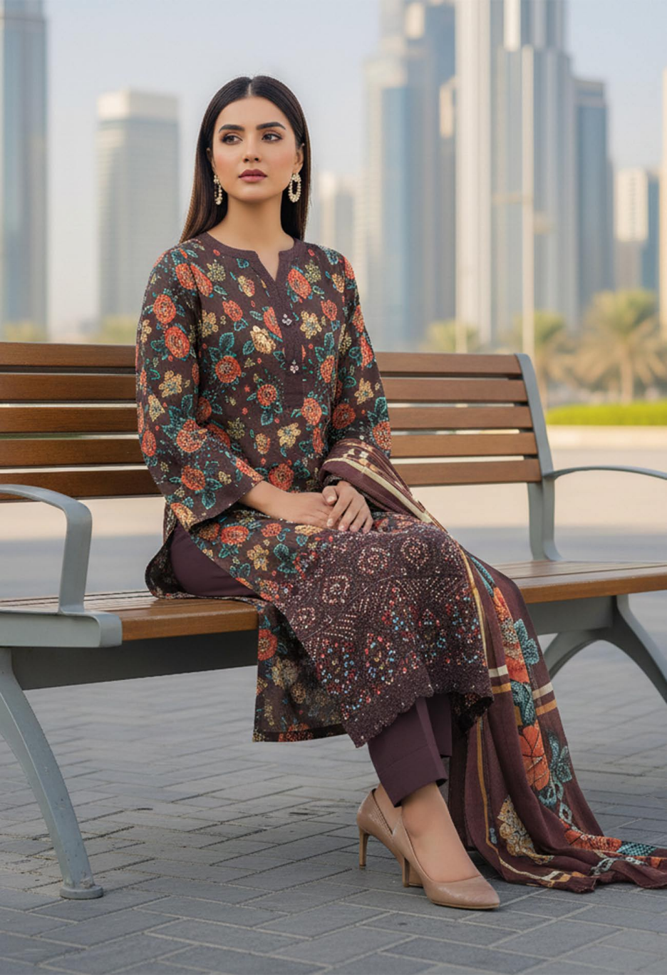 Zahra – Printed Lawn with Embroidered Daman | D-05 - Image 2