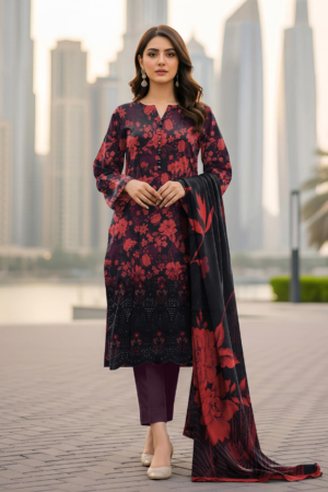 Zahra – Printed Lawn with Embroidered Daman | D-01