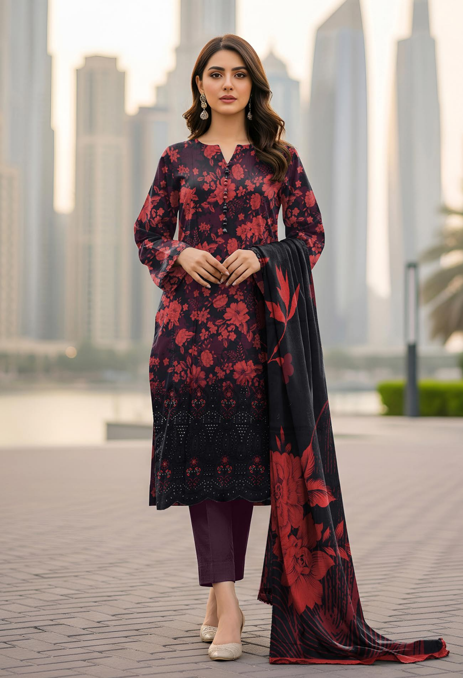 Zahra – Printed Lawn with Embroidered Daman | D-01