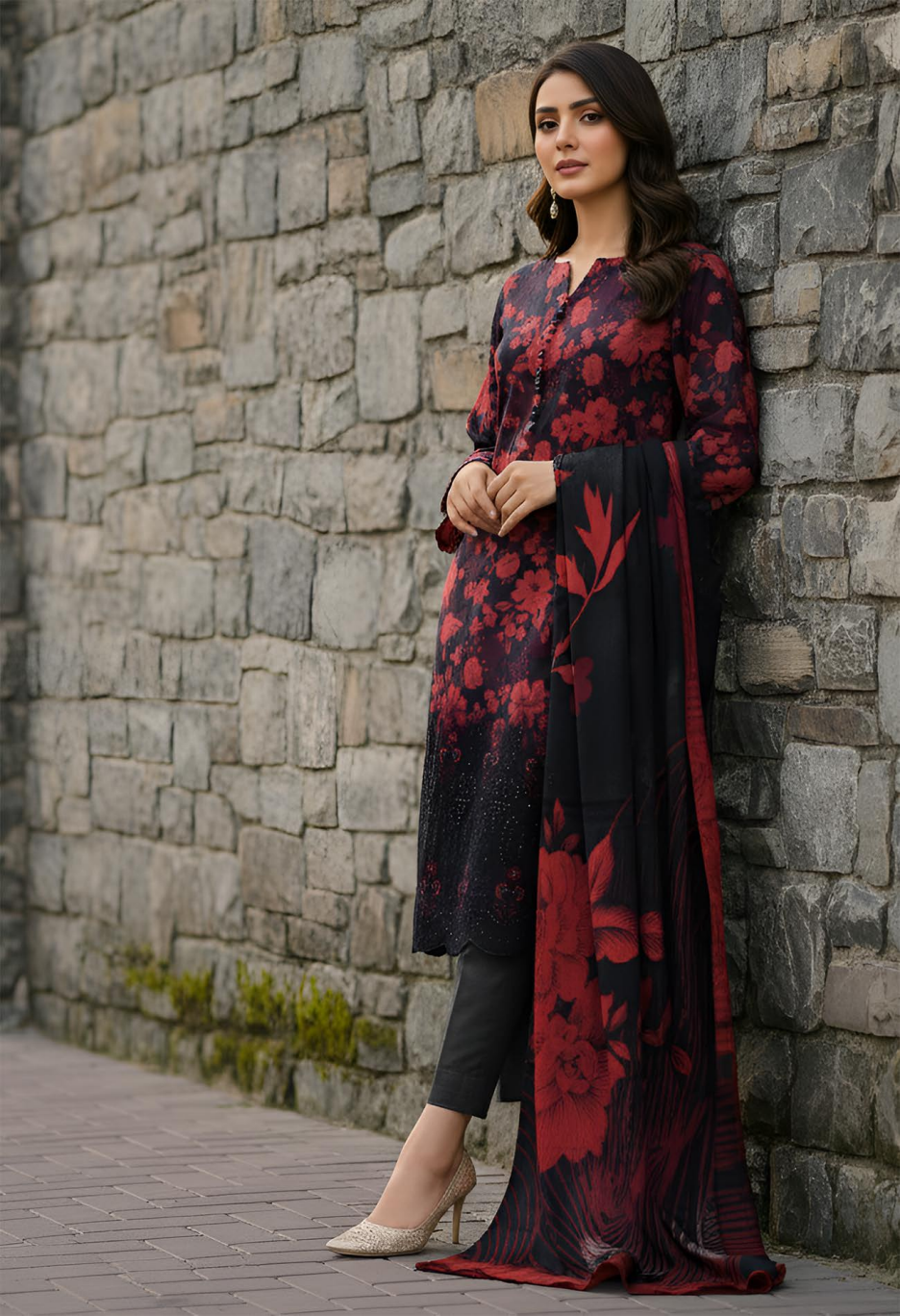 Zahra – Printed Lawn with Embroidered Daman | D-01 - Image 3